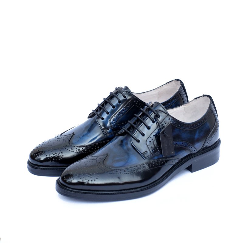 Placebo 4.0 brush off darkblue wingtips - 男款休闲鞋 - 真皮 黑色