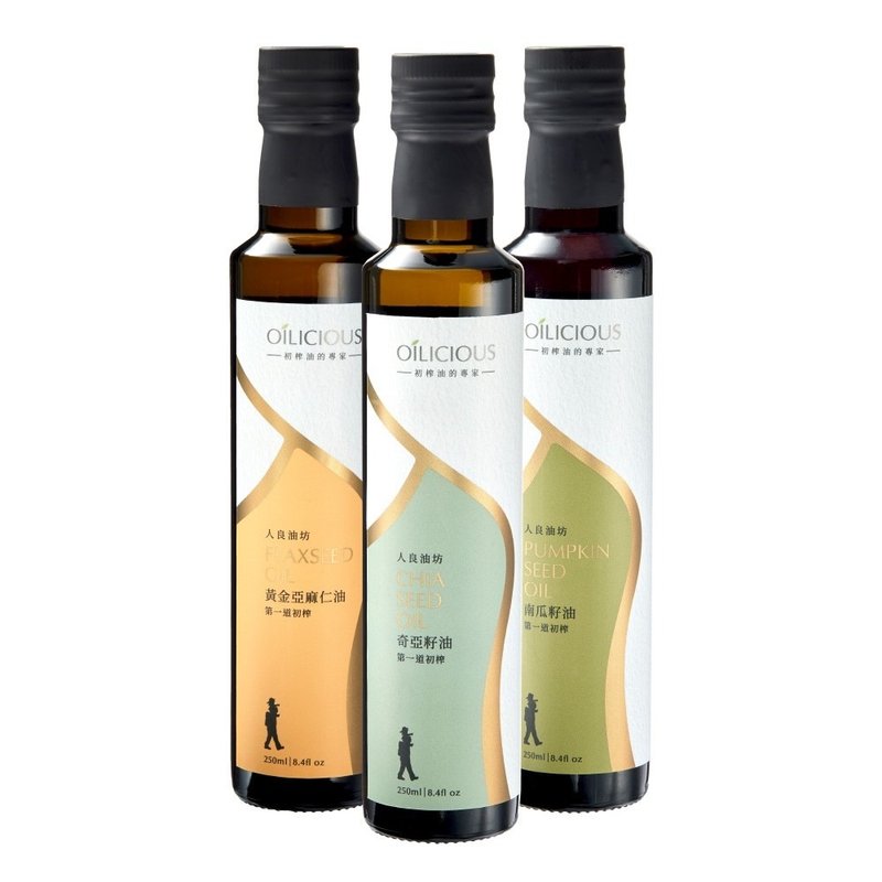 人良油坊 第一道冷压初榨油纯饮推荐3入组(南瓜籽+奇亚籽+亚麻仁) - 酱料/调味料 - 新鲜食材 橘色