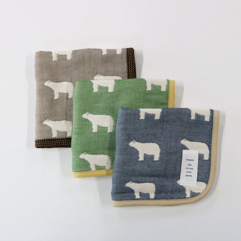 【日本fuwara六重纱手帕】北极熊手帕-三色 - 手帕/方巾 - 棉．麻 