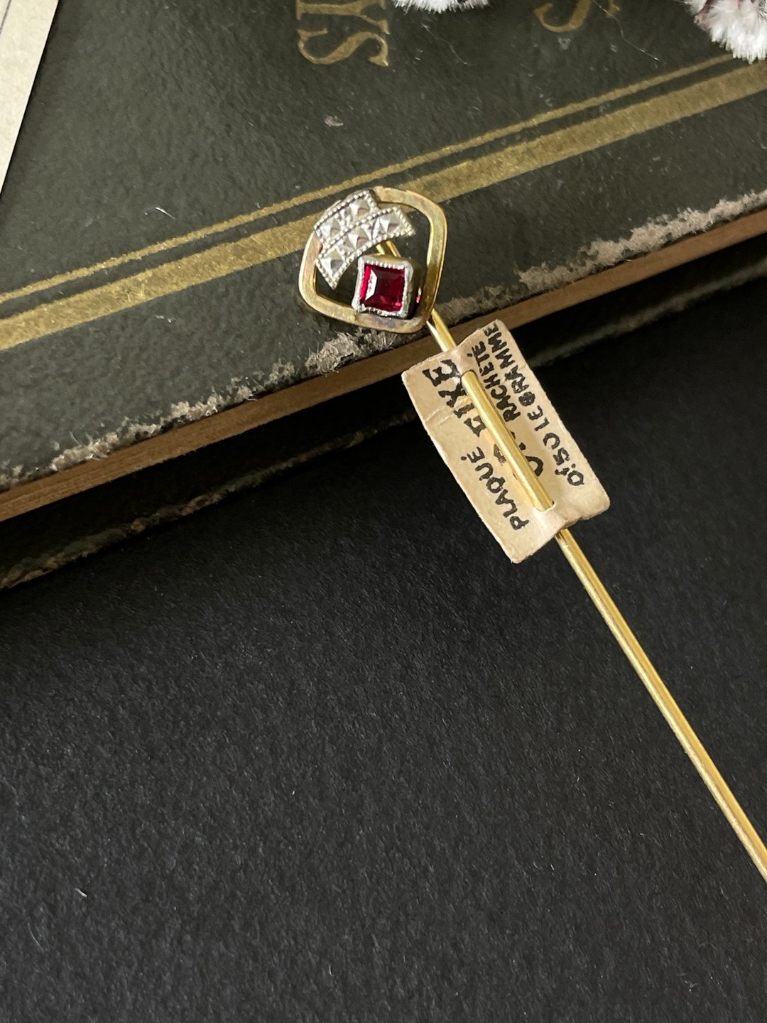 骨董Antique 金色厚金法国维多利亚宝石别针 帽针 少见款b57 - 胸针 - 其他金属 金色