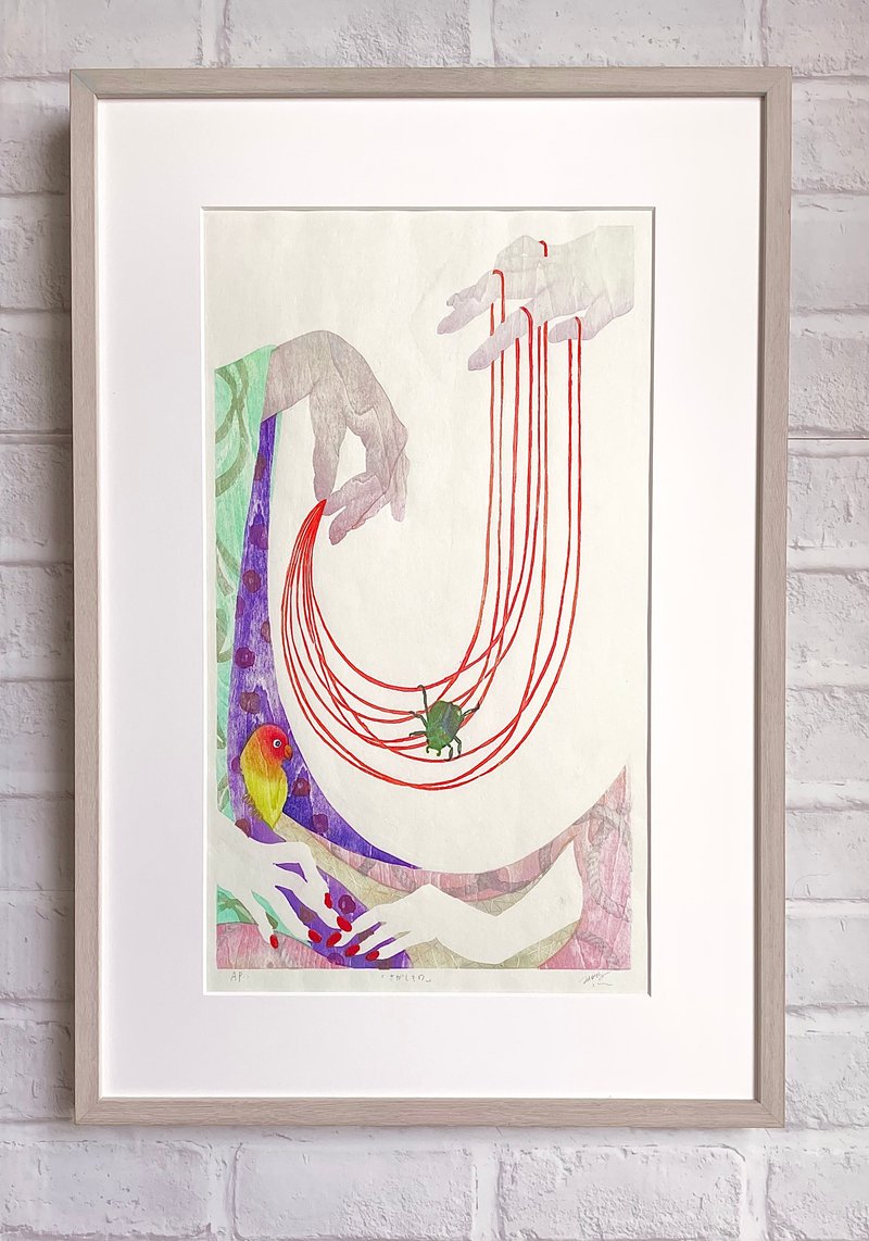 [已装框] 木版画 隐藏的物体 - 海报/装饰画/版画 - 纸 