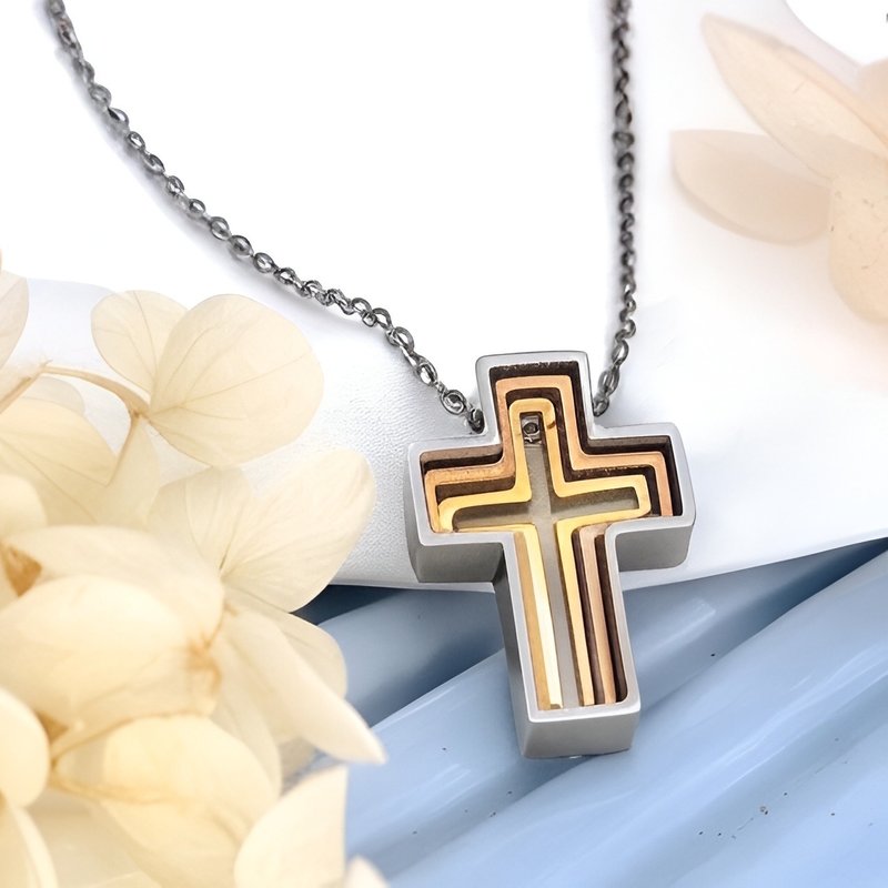 【十字恩典】圣洁祝福十字架项链 | 信仰交融 - 象征力量与恩典 - 项链 - 不锈钢 银色