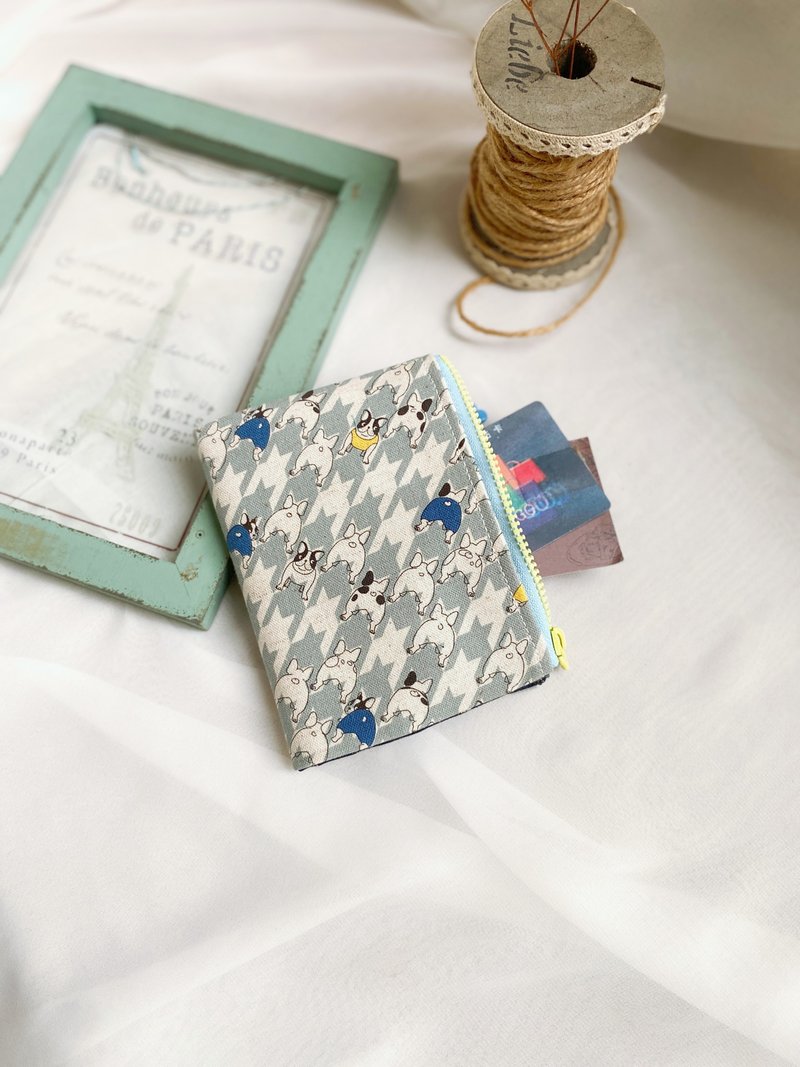 【好日手作】日杂风可爱法斗狗狗/布作三层收纳短夹 - 皮夹/钱包 - 其他材质 多色