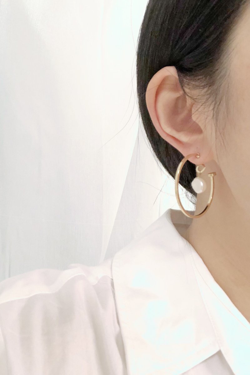 海洋系列_海洋珍珠与环 - 耳环/耳夹 - 珍珠 金色