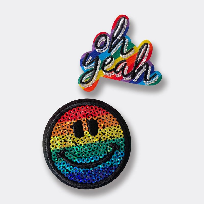 彩虹oh yeah笑脸刺绣布贴 - 徽章/别针 - 绣线 