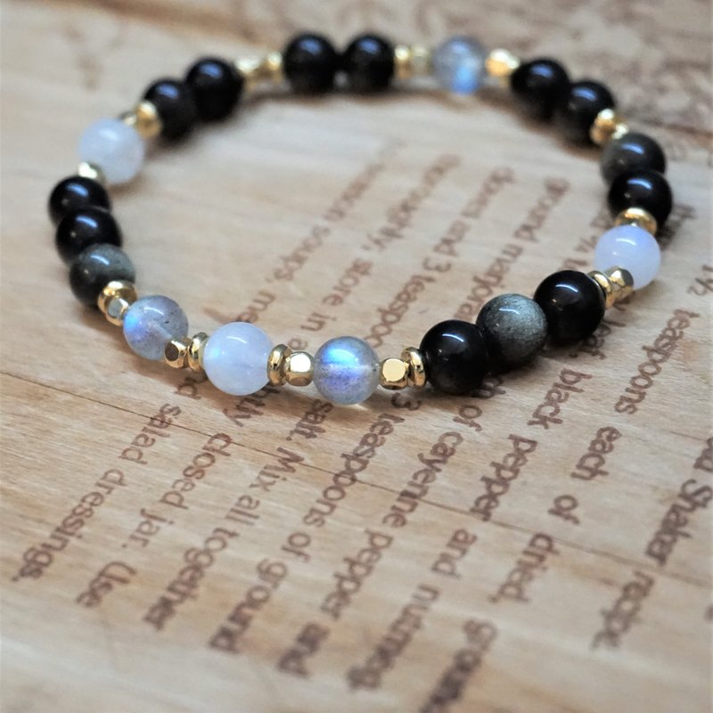 ll 沉静月光 ll 天然石手环 --- 黑曜石 月光石 拉长石 14KGF - 手链/手环 - 半宝石 多色