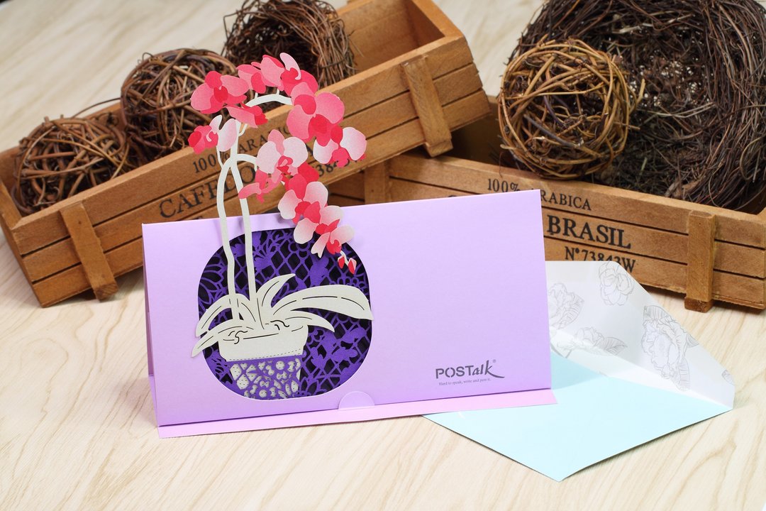 【新年贺卡】 兰花立体贺卡 (三入装)  (FGC-13) - 卡片/明信片 - 其他材质 多色