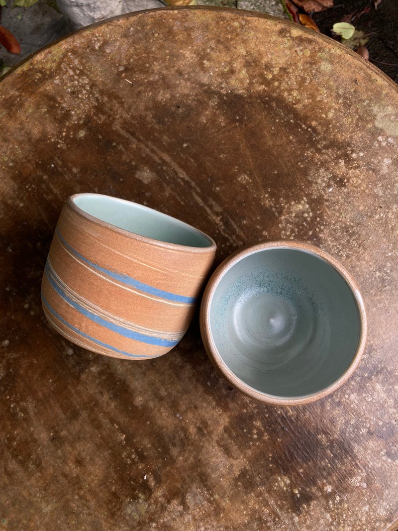 雾面浅蓝绞胎茶对杯 - 茶具/茶杯 - 陶 
