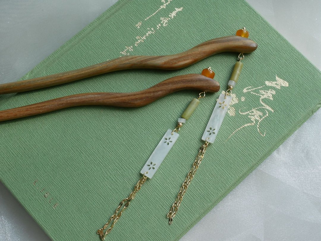 琉璃流苏 树脂檀木旗袍配饰发梳发饰发钗古风中式复古小清新汉服 - 发饰 - 木头 绿色
