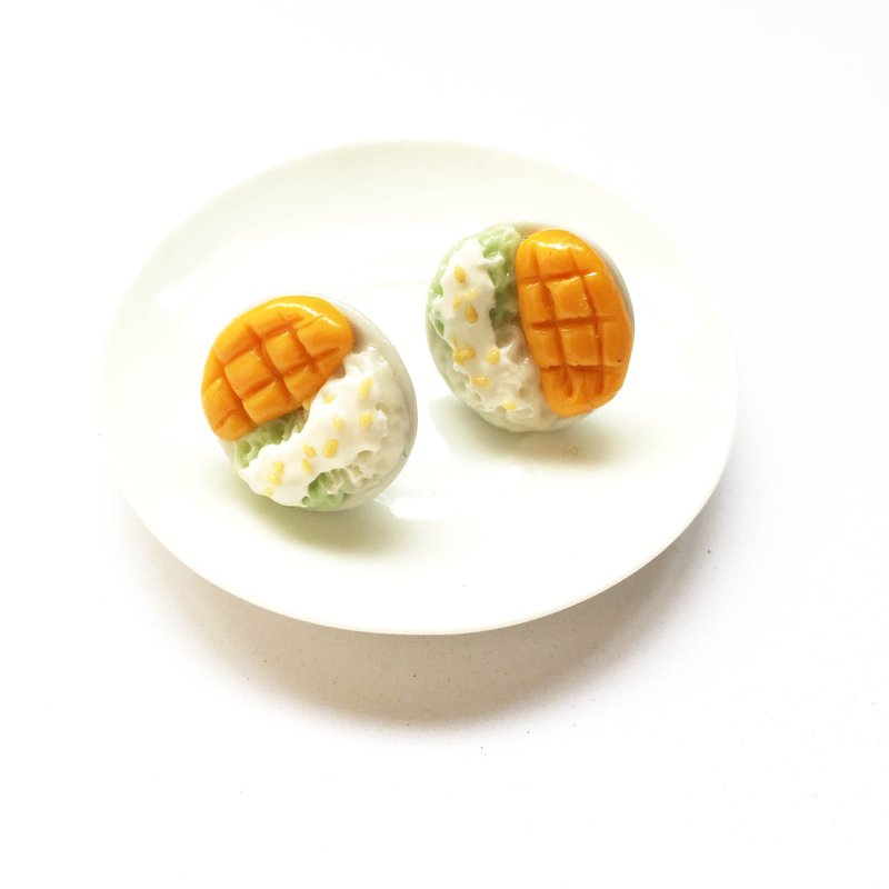 mango glutinous rice earrings - 耳环/耳夹 - 粘土 黄色