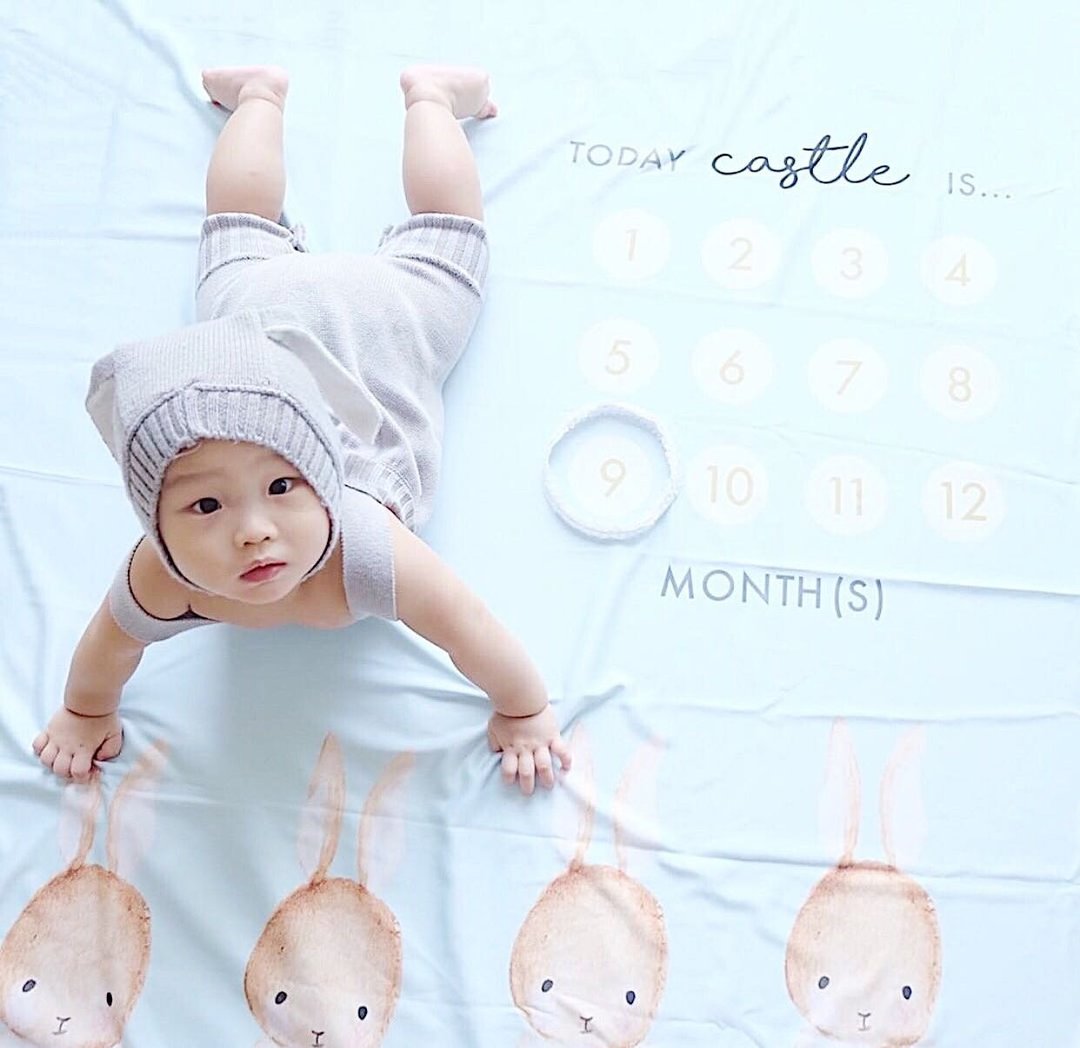 Bunny Milestone Blanket - 其他 - 棉 蓝色