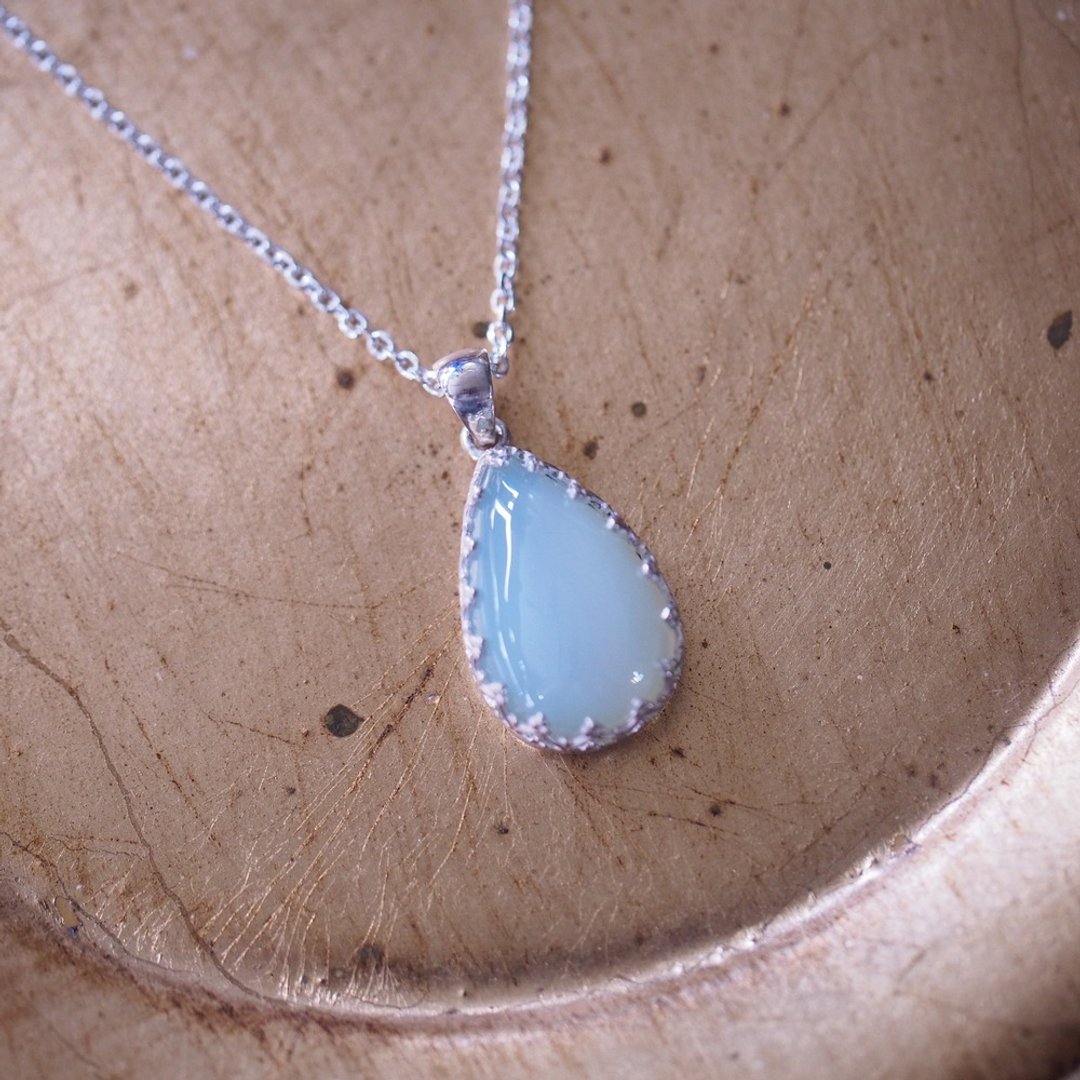 天然绿玉髓 手工纯银蕾丝包镶 含银链 Chrysopraseクリソプレーズ - 项链 - 纯银 