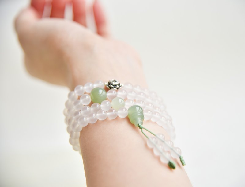 【春露】天然南红玛瑙高冰荔枝冻108颗佛珠和田玉清新手链项链 - 手链/手环 - 半宝石 透明