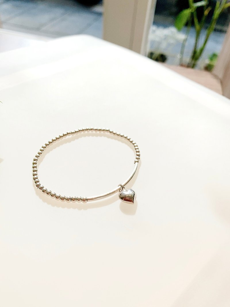 Ops Heart  Sliver Bead -爱心/立体/弹性/纯银/手链/礼物/银管 - 手链/手环 - 其他金属 银色