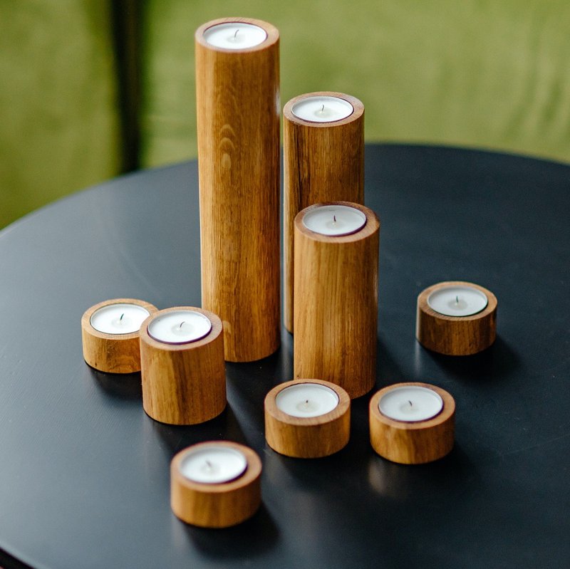 Candle holder SET of 9 - Natural wood (oak) - Handmade - 蜡烛/烛台 - 木头 