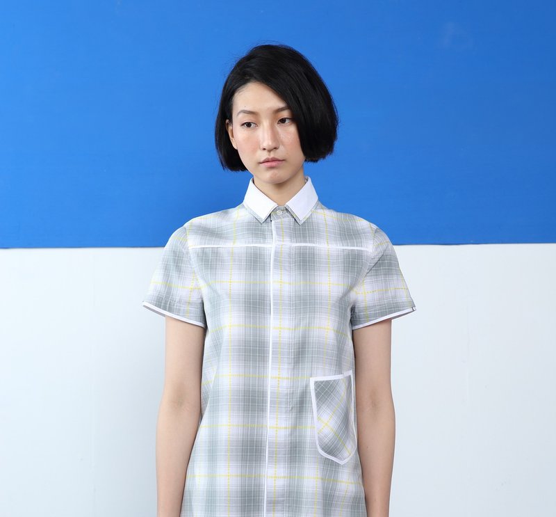 【优惠 上班单品】 格纹长版女罩衫-灰 - 女装衬衫 - 其他材质 灰色