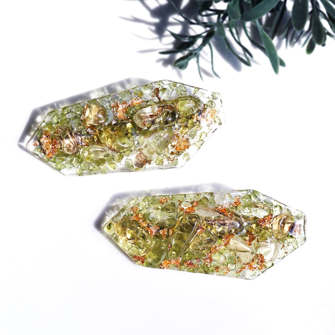 绿东方石、柠檬水晶、金箔编织的树影光斑宝石发夹 Apollonia - 发饰 - 宝石 绿色