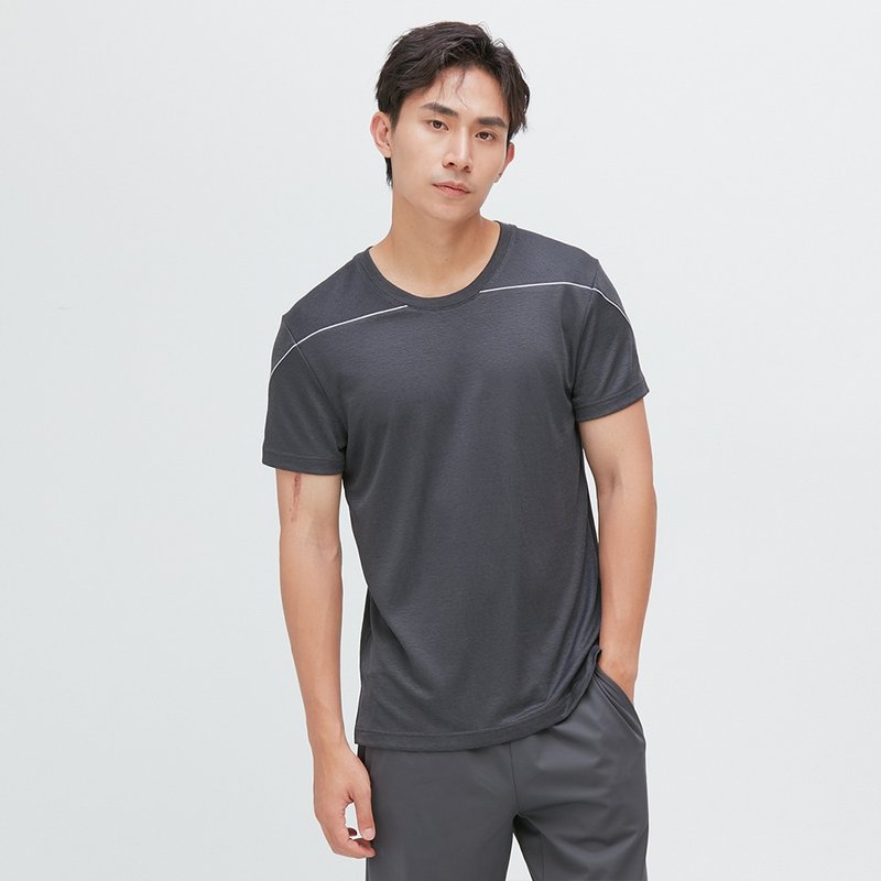 配色出芽速干上衣(男)-海蚀灰 - 男装上衣/T 恤 - 聚酯纤维 灰色
