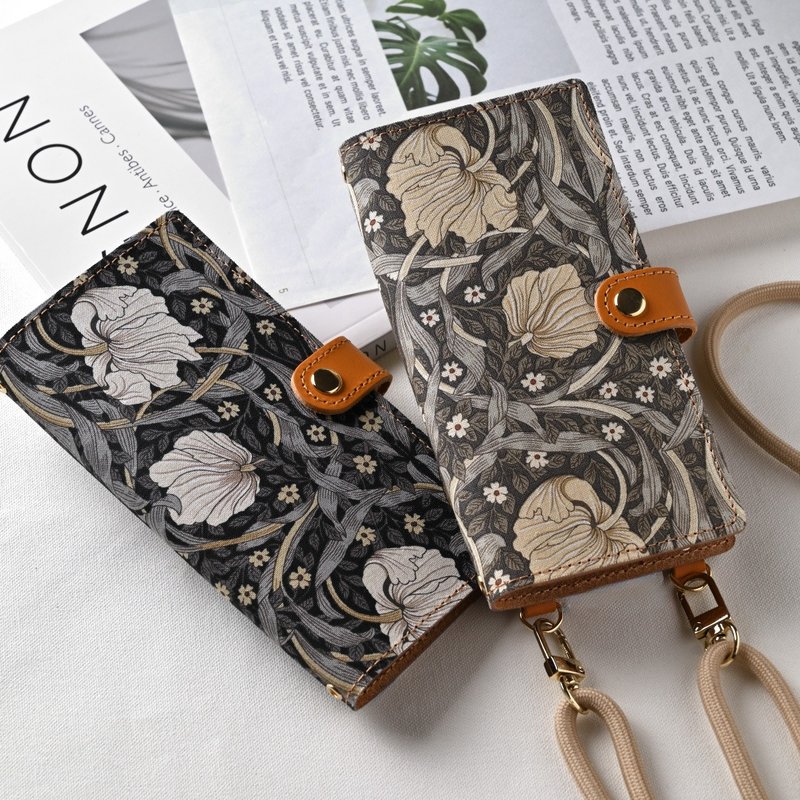 威廉莫里斯 Pimpernel 真皮手账型手机背带壳 全机型适用 - 手机壳/手机套 - 真皮 黑色