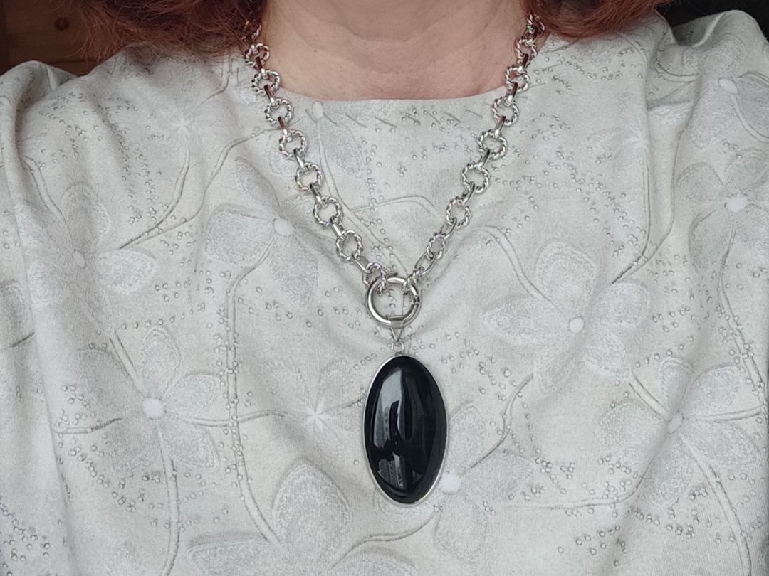 Black agate pendant necklace beaded laconic - 项链 - 宝石 黑色