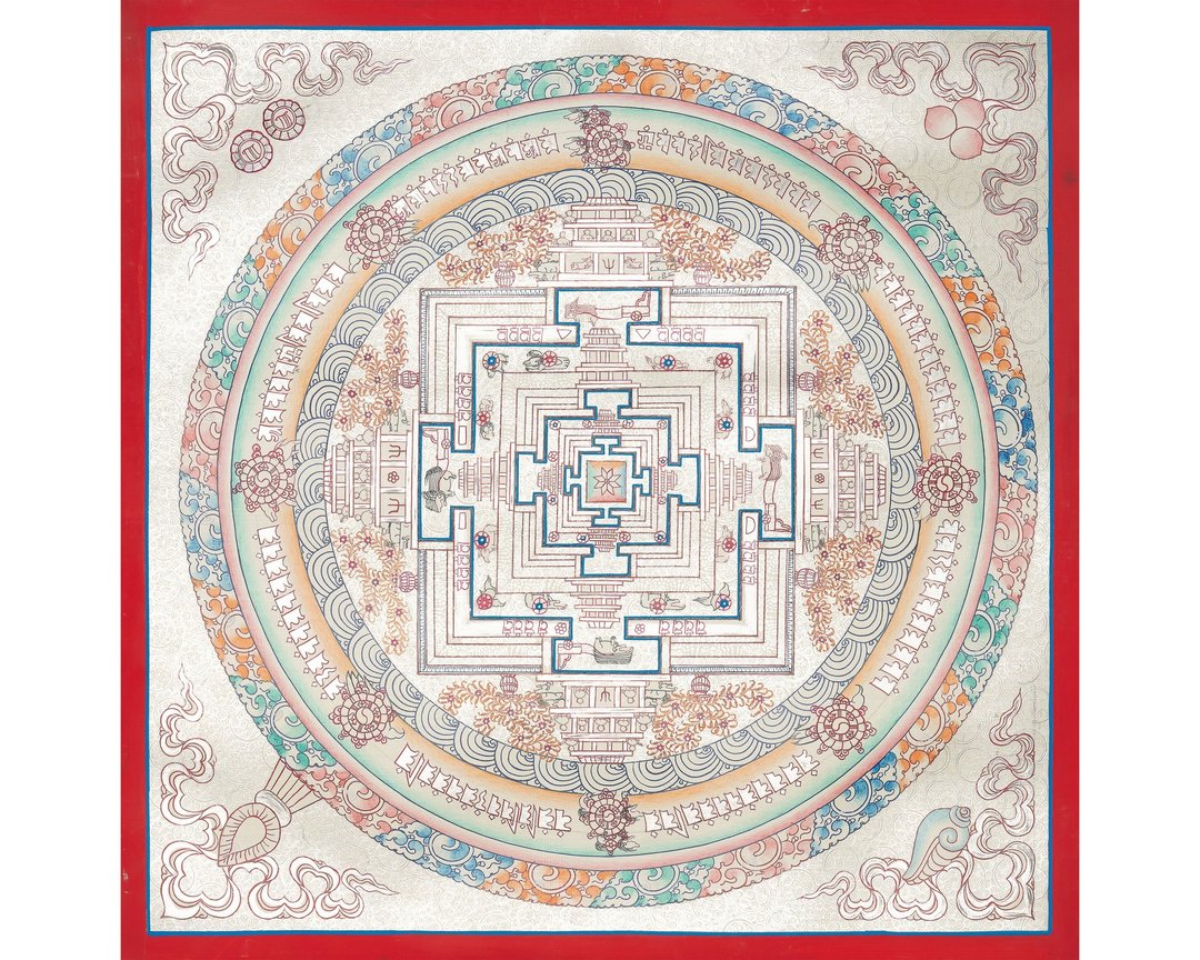 银色 Kalachakra 曼陀罗唐卡——透过时间之轮散发智慧光芒 - 墙贴/壁贴 - 其他材质 多色