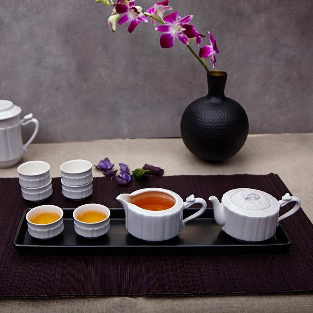 云龙如意茶具组 / 雪花白 / 一壶+六杯+茶海 - 茶具/茶杯 - 瓷 白色