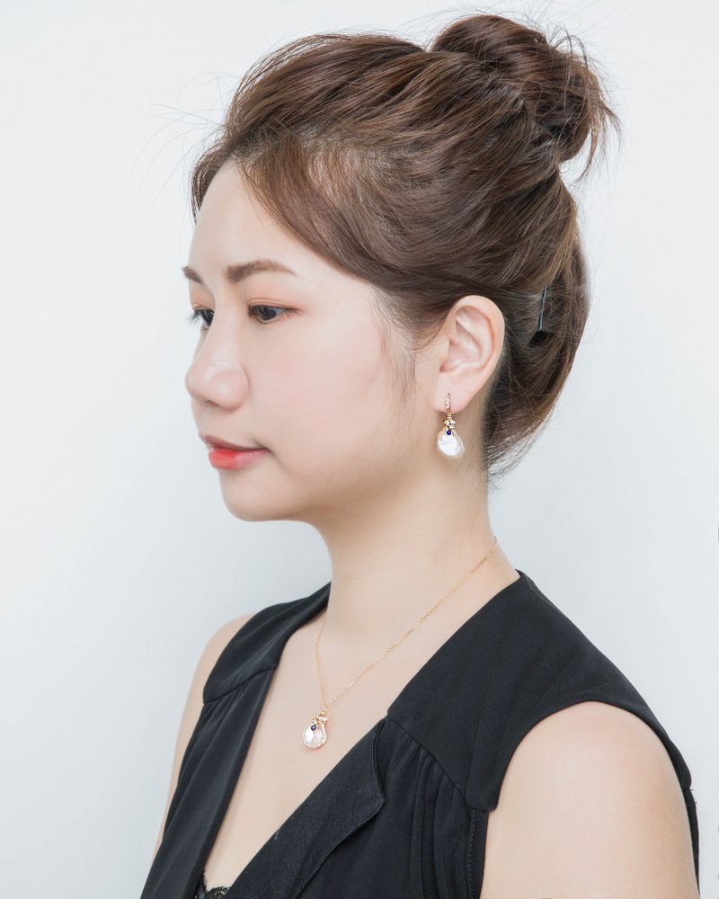 Margaritifere - 好运月光女神黄铁矿淡水珍珠耳环 - 项链 - 宝石 