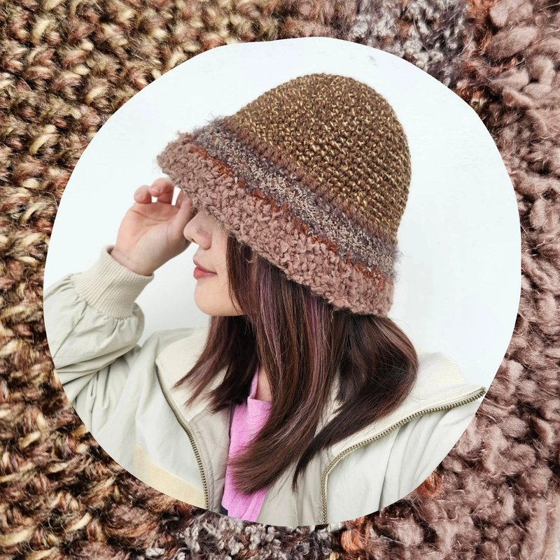 手编毛帽 / 熊宝 - 帽子 - 羊毛 咖啡色