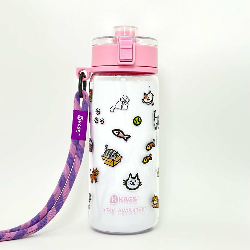 AQUARECHARGE 系列 Tritan 600毫升水壶连弹力斜背带 - 宠物 - 水瓶/水壶 - 塑料 粉红色