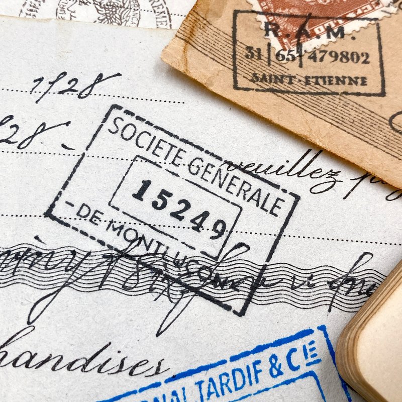 复古方形木头印章-SOCIETE GENERALE - 印章/印台 - 其他材质 橘色