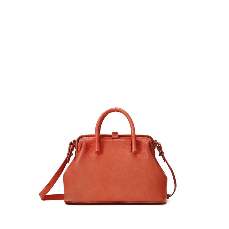 Full Open 经典迷你波士顿包-橘红 - 侧背包/斜挎包 - 真皮 红色