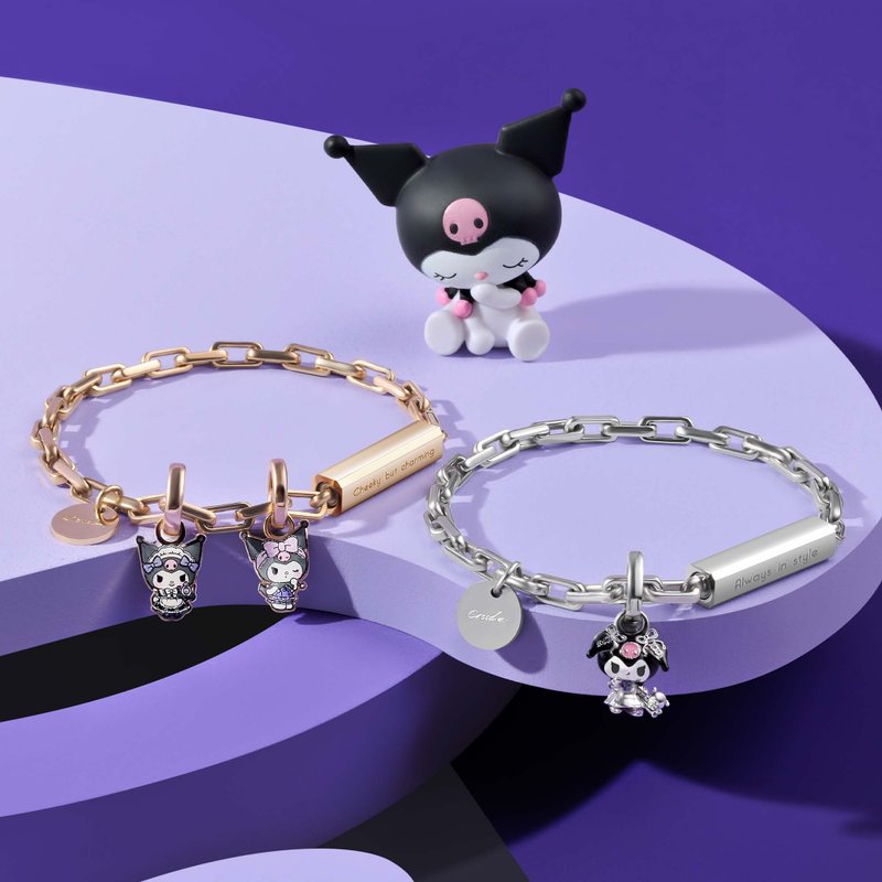 Kuromi 特别版 定制化刻字 方形钢条手链 (2色) - 手链/手环 - 其他金属 银色