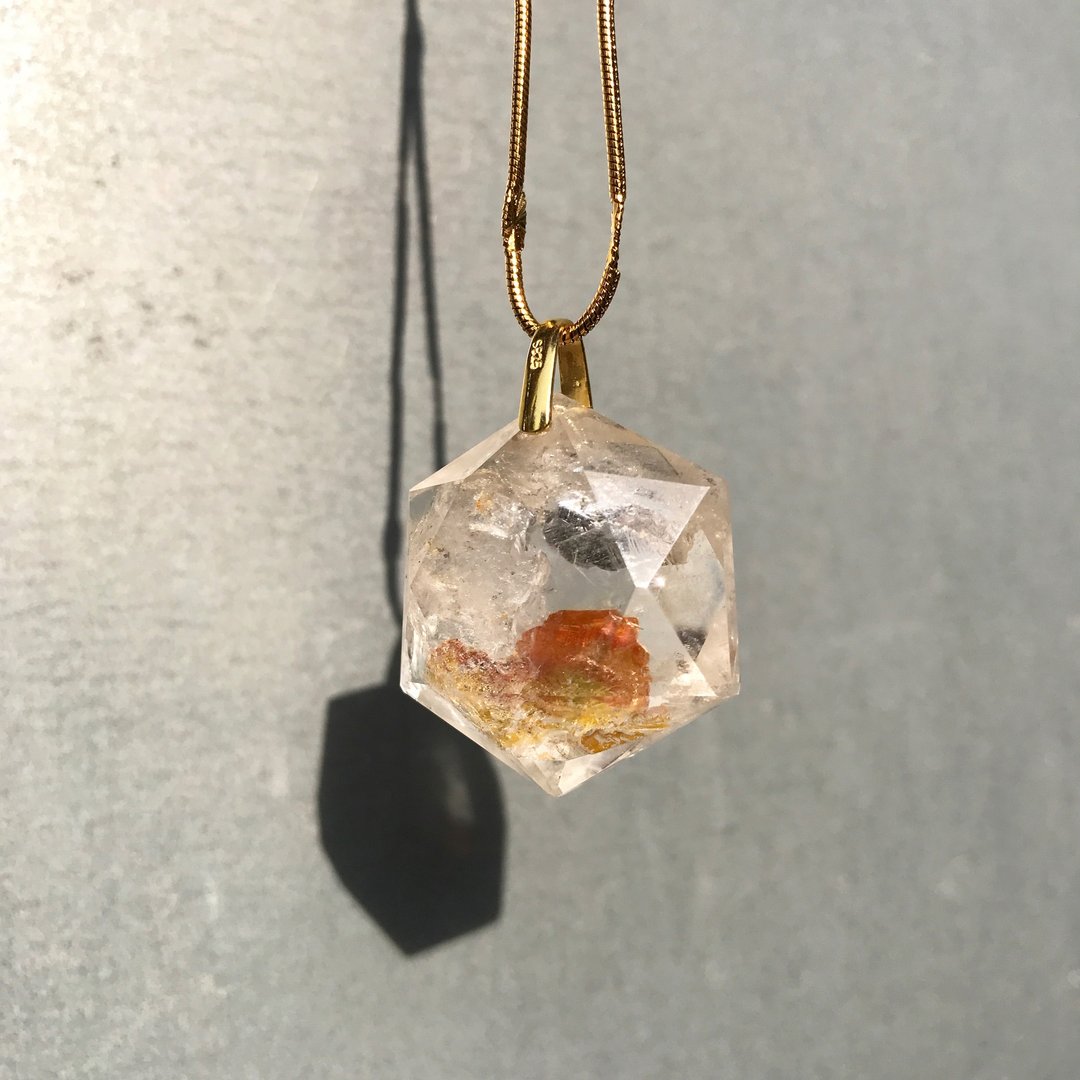  【Lost and find】天然石 水晶 异像 鲤鱼水晶 红黄铁矿 日落 项链 - 项链 - 宝石 红色
