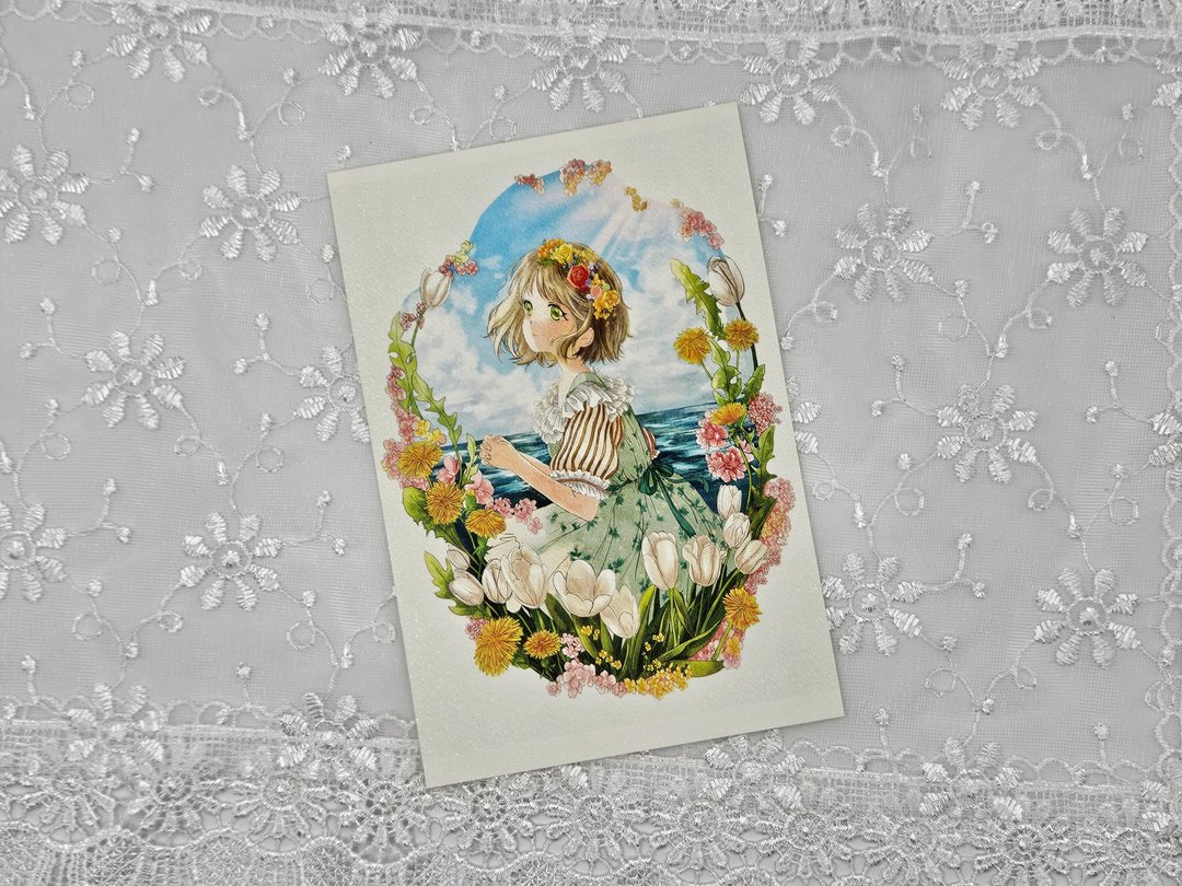 白色郁金香女孩明信片 - 卡片/明信片 - 纸 