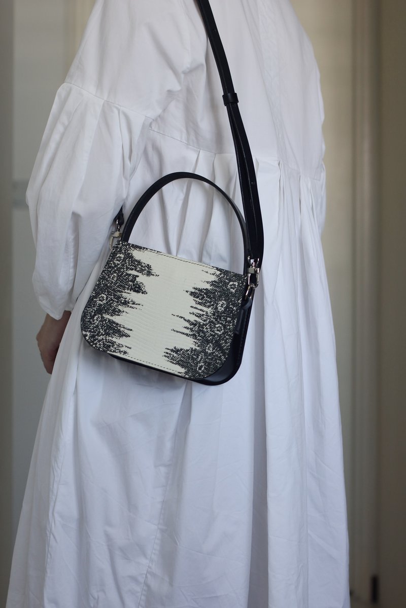 手工手缝蜥蜴压纹牛皮真皮背包手袋两用包 - 手提包/手提袋 - 真皮 黑色