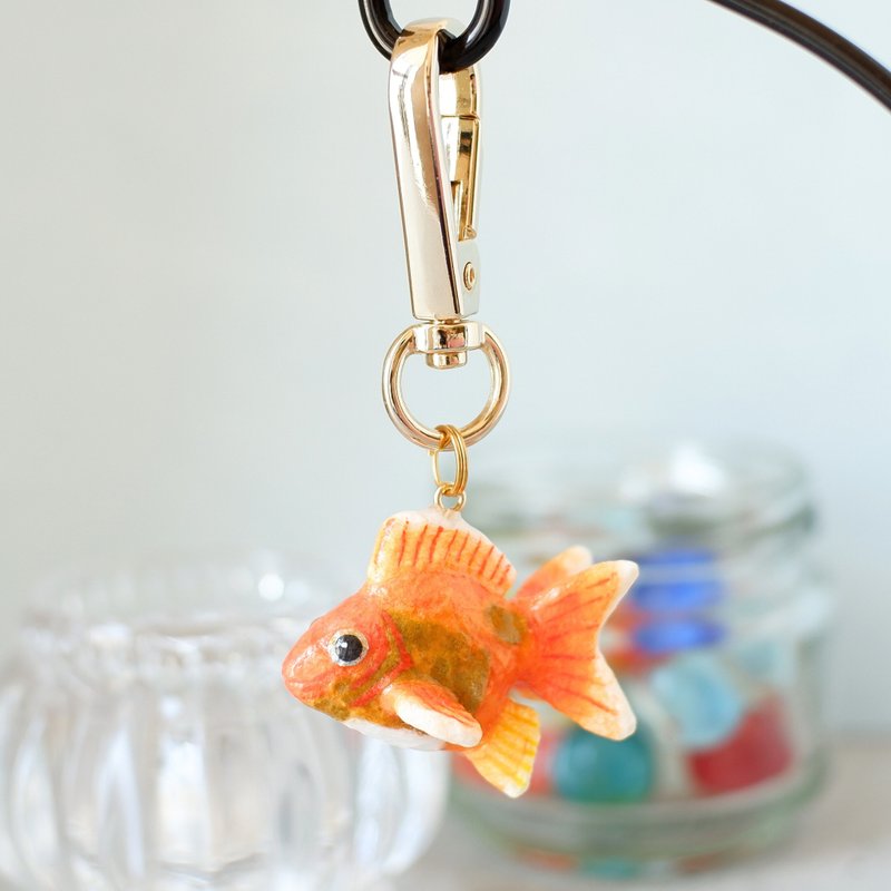 日本纸饰品 钥匙圈/包包吊饰 金鱼 Ryukin/Ryukin - 钥匙链/钥匙包 - 纸 橘色