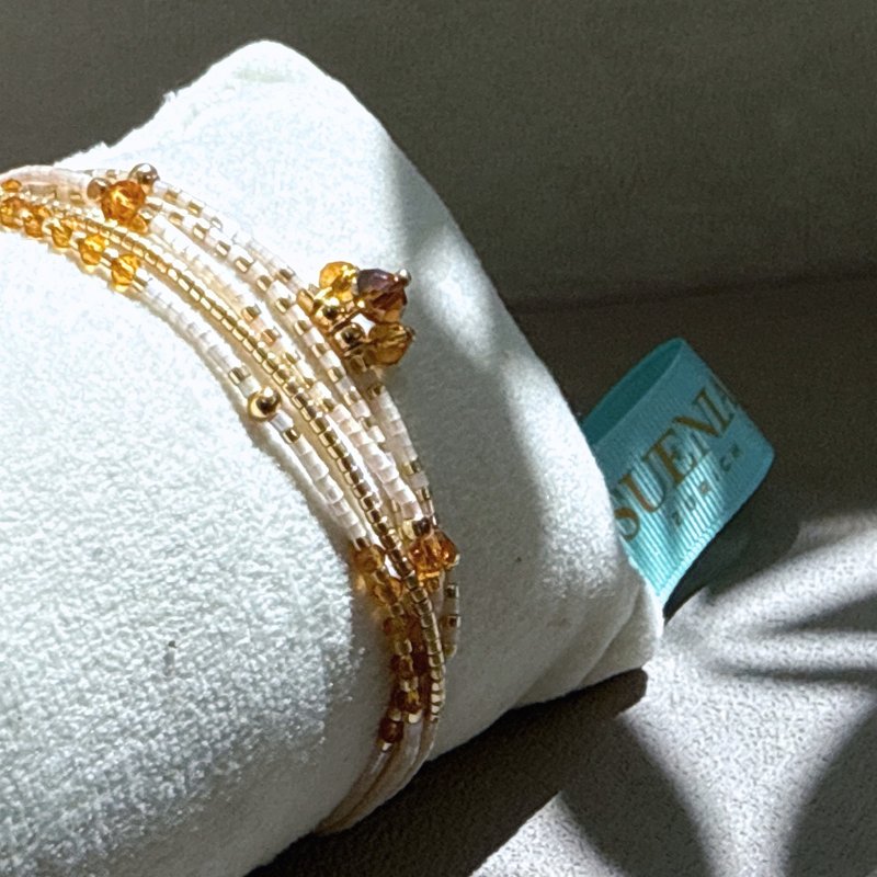 琥珀银河 编织手环 (珍珠白)  手工 手链 多圈手链 叠搭手链 手环 - 手链/手环 - 宝石 白色