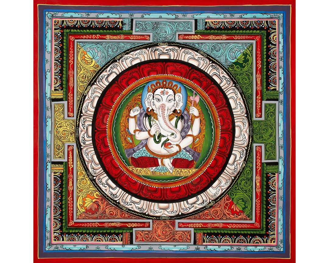 象头神甘尼许–Shree Yantra 曼陀罗唐卡——智慧之主与神圣几何 - 墙贴/壁贴 - 其他材质 多色