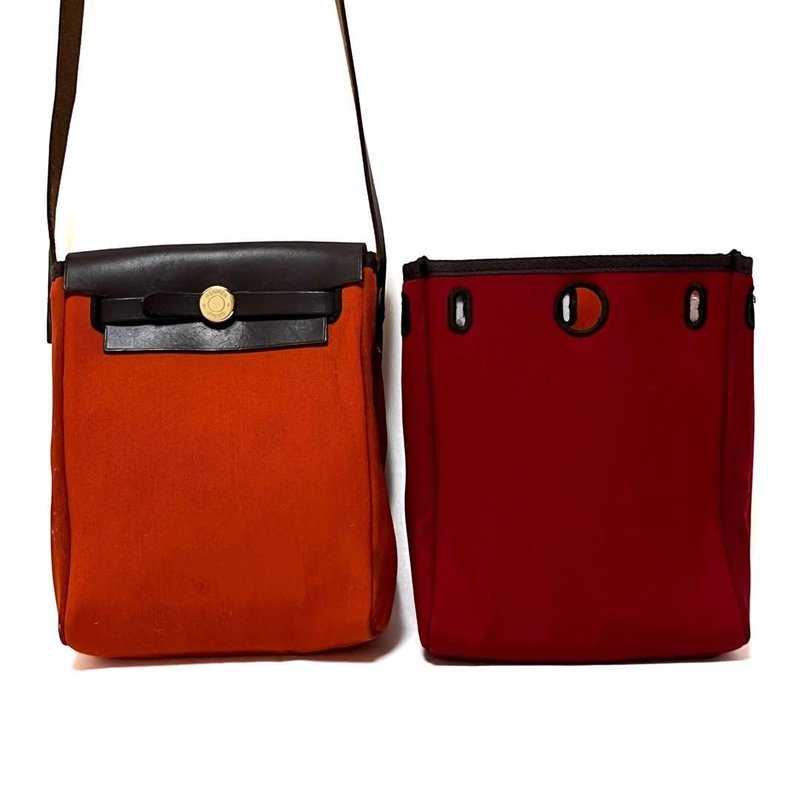 正品 HERMES 爱马仕 Herbag TPM 肩背包 Toile Officier 橘 红色 二手 - 侧背包/斜挎包 - 其他材质 
