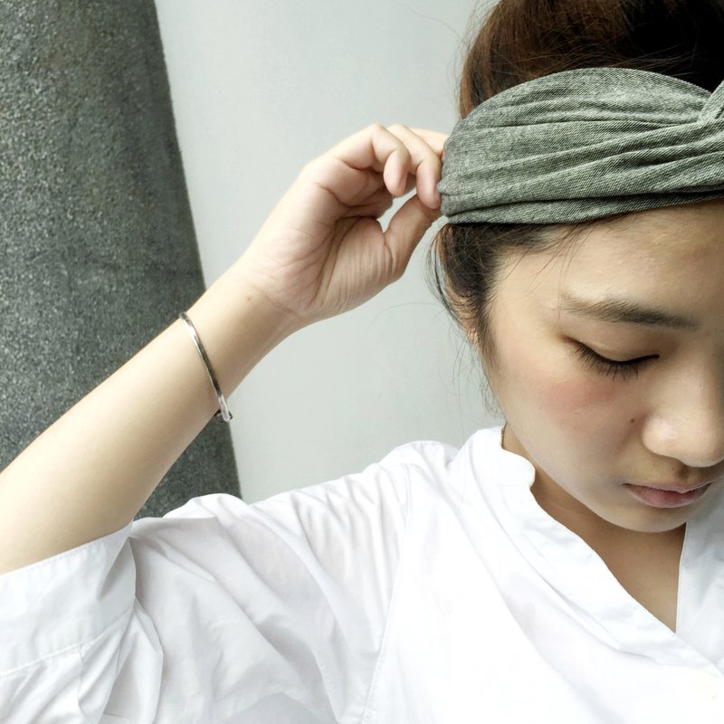 老竹 松紧宽版/手工发带 - 发带/发箍 - 棉．麻 绿色