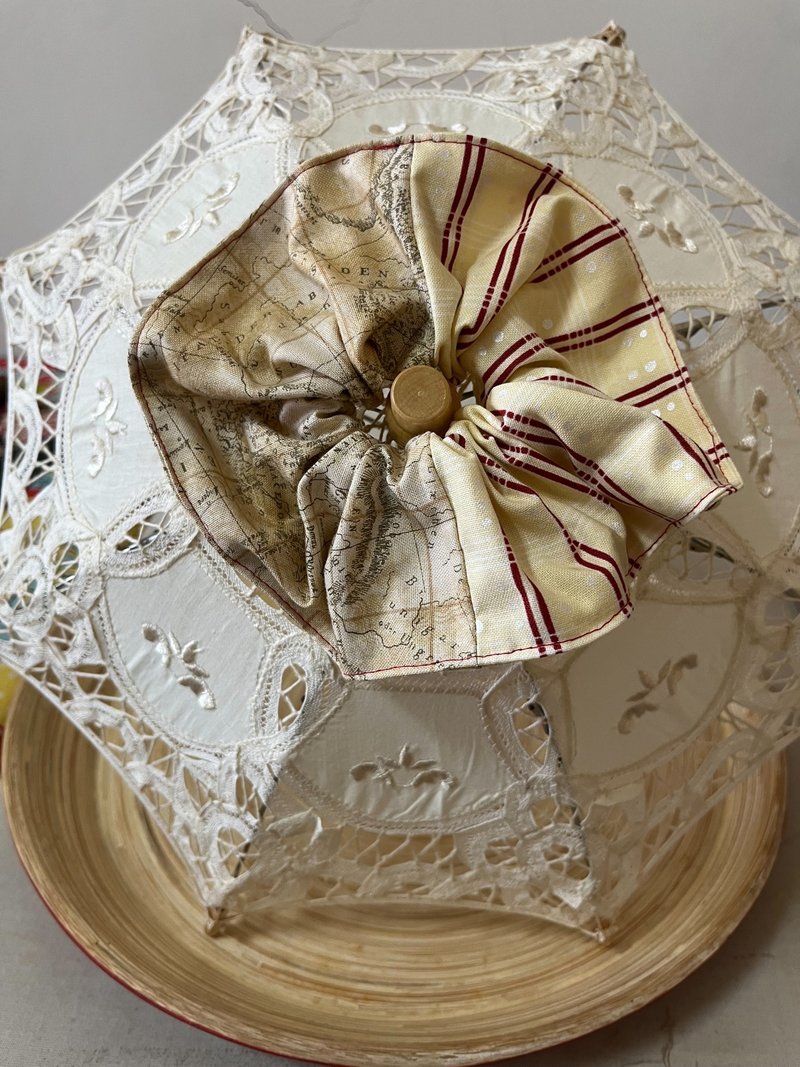 红丝地图/双色大肠圈发束/日本印花布 - 发带/发箍 - 棉．麻 红色