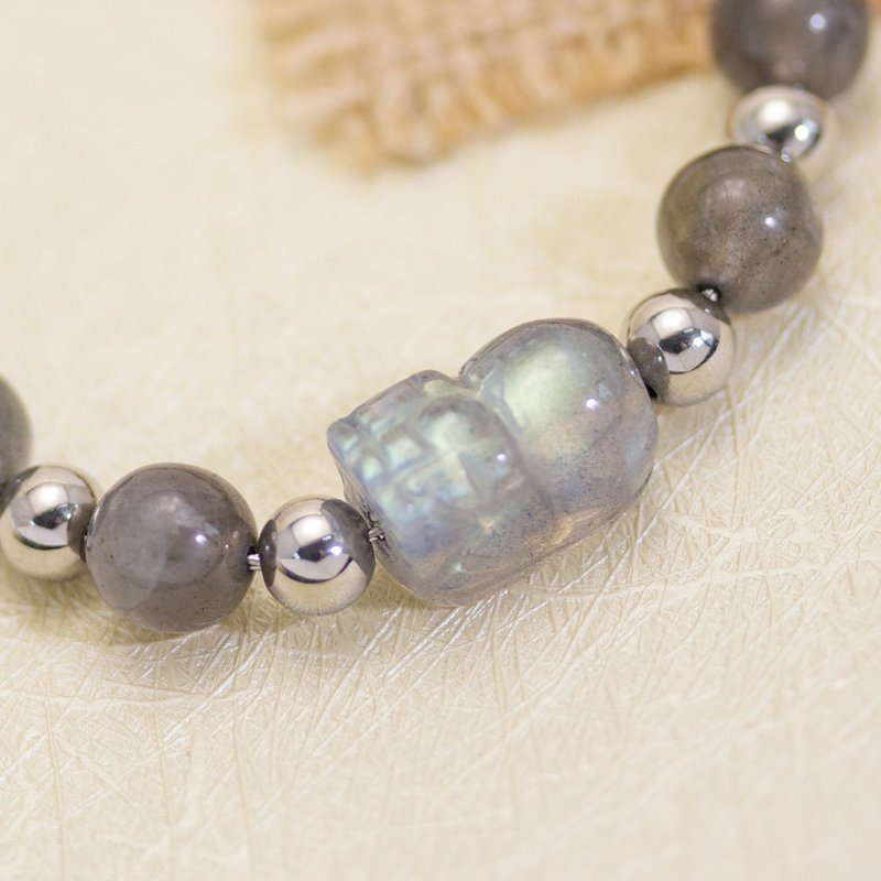 【招财貔貅】灰月光不锈钢手链 - 手链/手环 - 水晶 银色