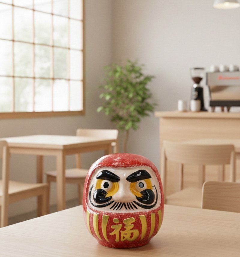 陶瓷 祈愿招福不倒翁存钱筒 苹果红 - 储蓄罐 - 陶 红色