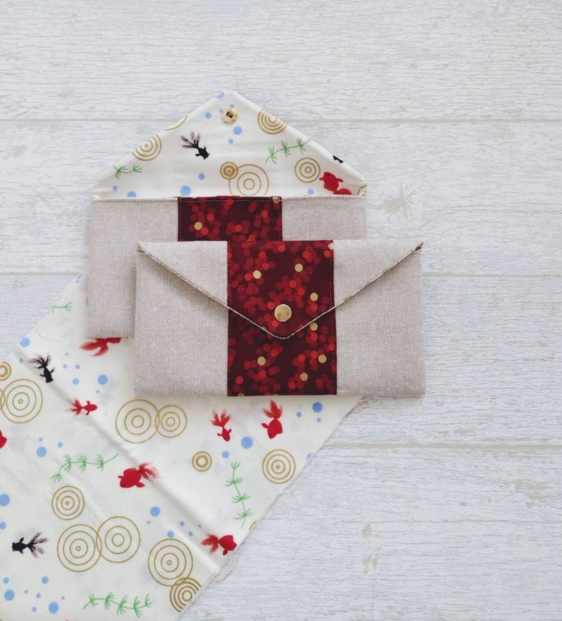 【ENT/万用红包袋】烫金圆点酒红 金鱼泡泡 花带腰带 法国金葱 - 红包/春联 - 棉．麻 红色