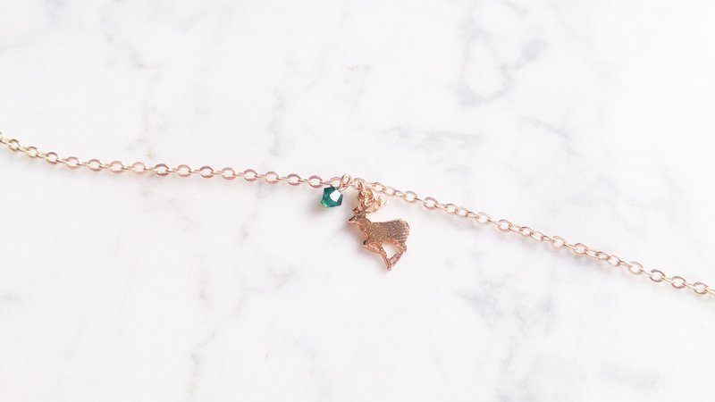 ::金色圣诞:: 驯鹿 (松绿款) 细手链 - 手链/手环 - 宝石 