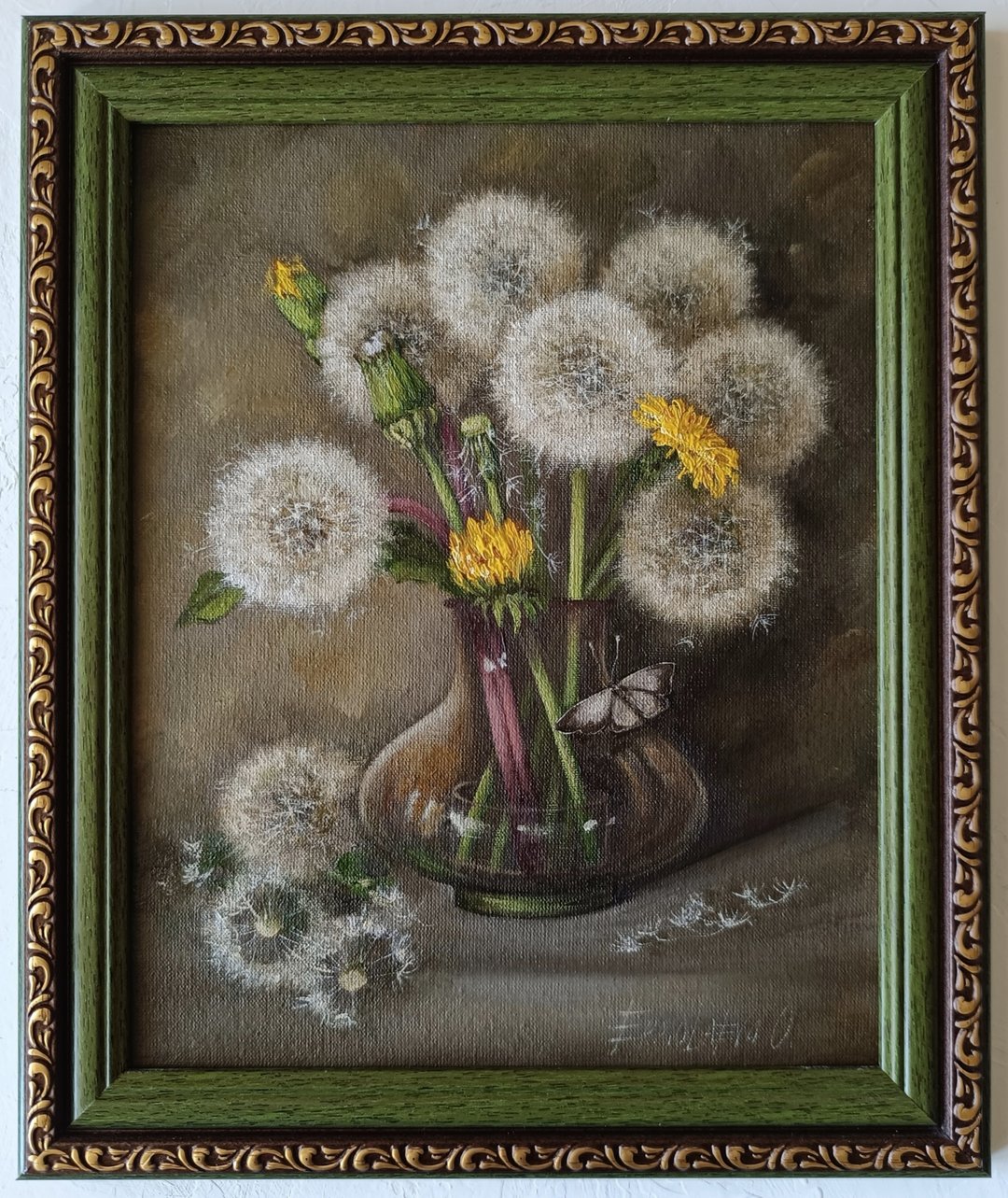 瓶中蒲公英花束油画 20*25 厘米 - 墙贴/壁贴 - 其他材质 绿色