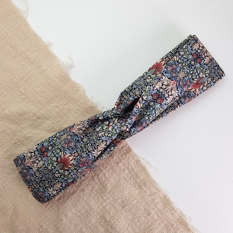 遗落城市 复古感 古着百搭 交叉发带/发饰 - 发带/发箍 - 棉．麻 蓝色