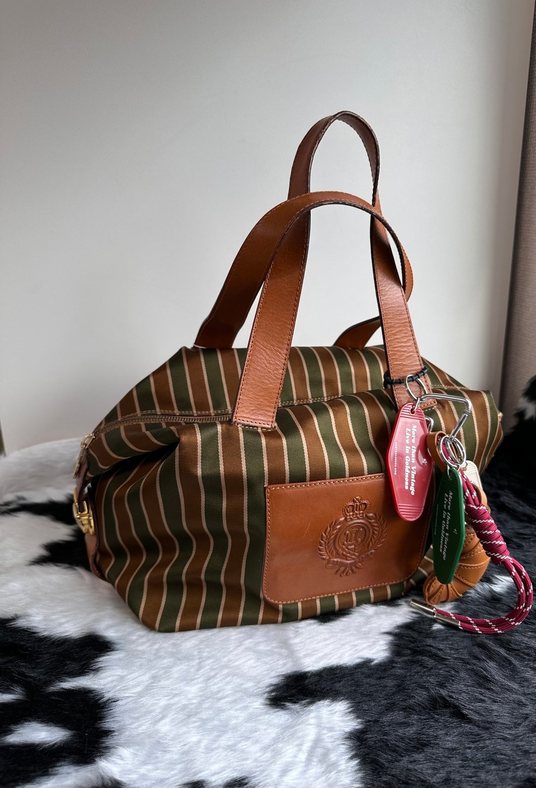 中古包 Celine 赛琳 复古撞色条纹波士顿包 - 手提包/手提袋 - 其他材质 卡其色