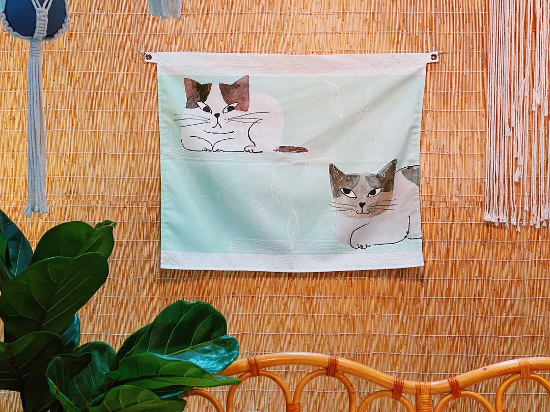 Decorative fabric with Two cat  Fabric wall decoration W100 cm.x H75cm. - 墙贴/壁贴 - 聚酯纤维 透明