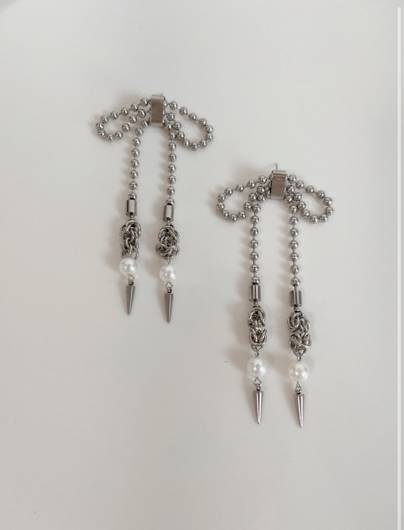 heart dress chain 耳针 耳夹 爱心 银色 大尺寸 - 耳环/耳夹 - 不锈钢 透明